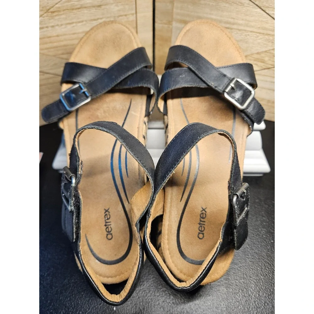 Aetrex Platform Espadrille Sandals‎ Women 10 Black Paula CP150W Chunky #684